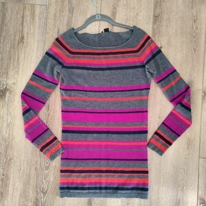 Theory Cashmere Sweater Gray Pink Stripe Cozy Soft Lightweight S
